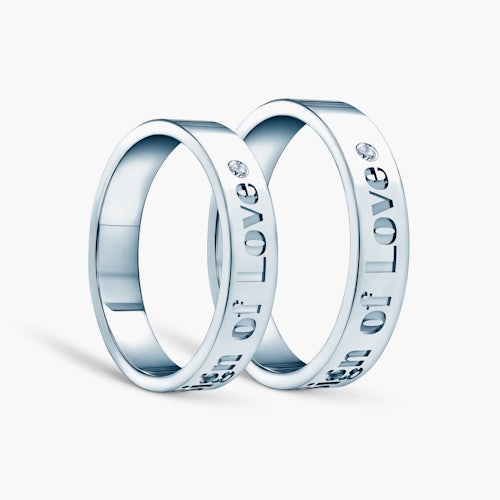 Obrączki partnerskie Sign of Love®: białe złoto, diamenty, płaskie 4mm